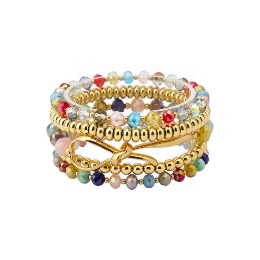 Multi Row Mixed Material Multi Stretch Bracelet Set