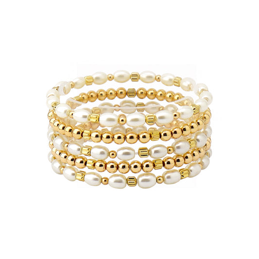 Pearl and Gold Bracelet Set
