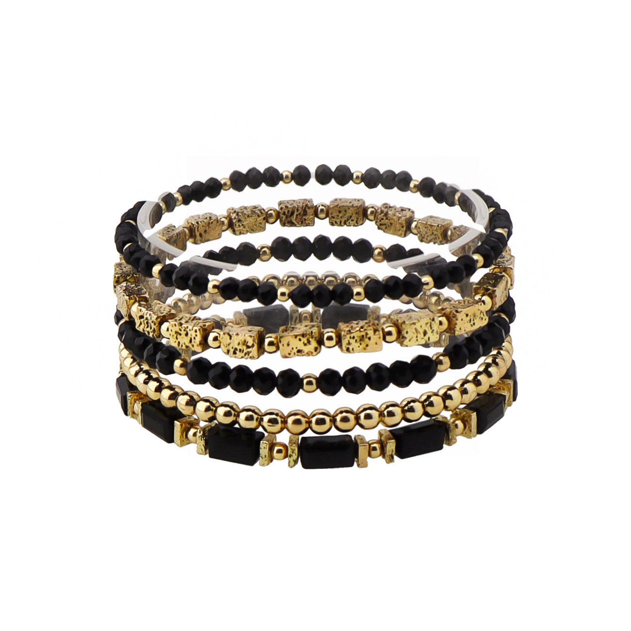 Black and Gold Set of Stretch Bracelet Set