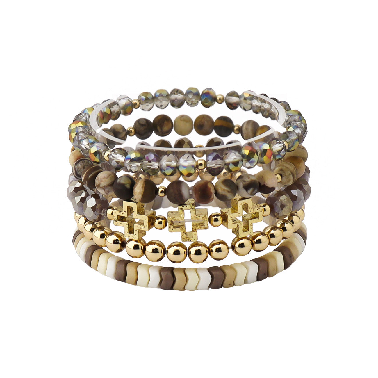 Brown Cross Bracelet Stretch Set