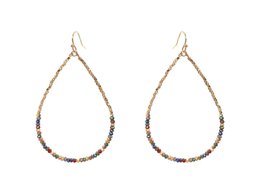 Gold Beaded with Multi Crystal 2" Teardrop Earring