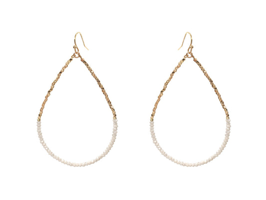 Gold Beaded with Natural Crystal 2" Teardrop Earring