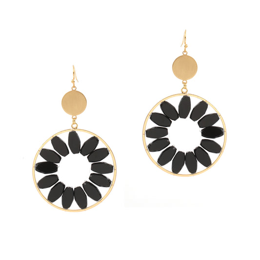 Black Oval Glass Crystal Circle 1.75" Earring