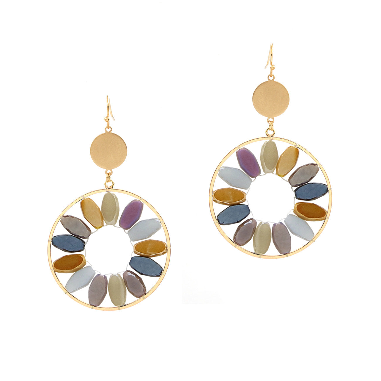 Multi Oval Glass Crystal Circle 1.75" Earring
