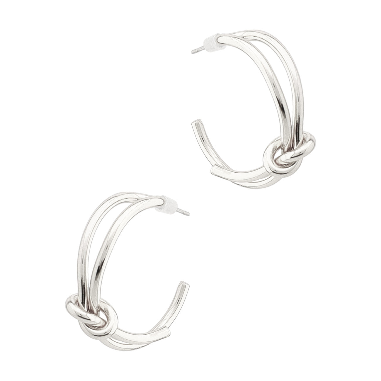Silver Knotted 1" Hoop Earrings