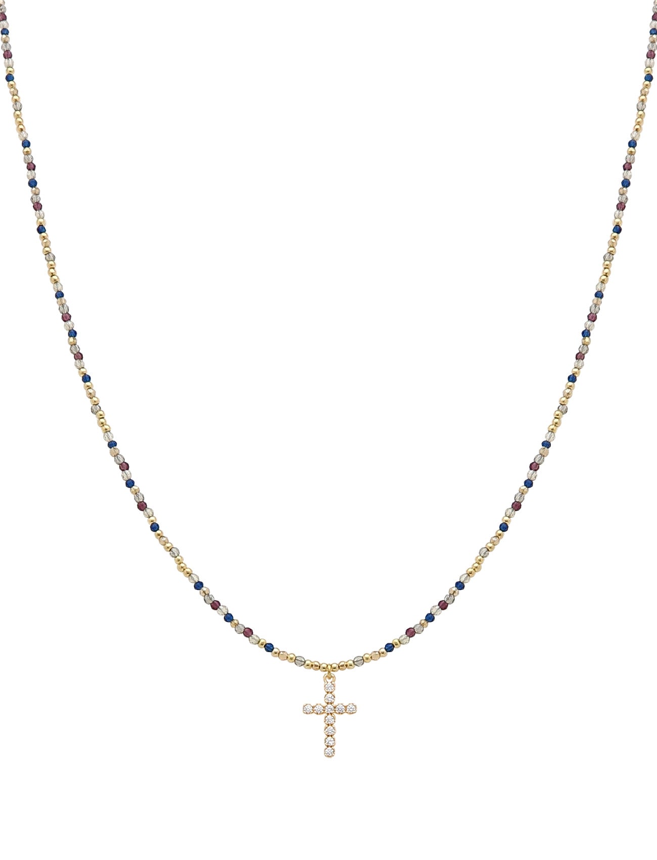 Multi Crystal 16"-18" Necklace with Rhinestone Cross Detail