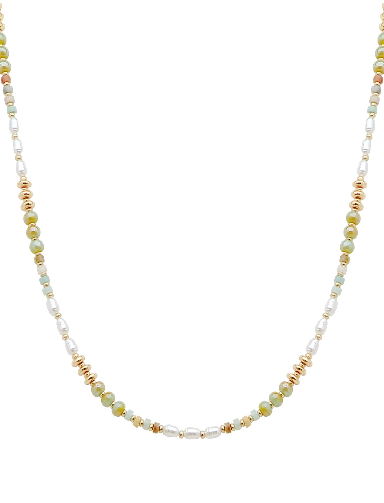 Mint, Pearl, and Gold Beaded "Candy" Beaded 16"-18" Necklace