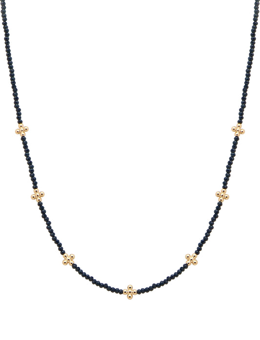 Black Crystal and Gold Cross 16"-18" Necklace