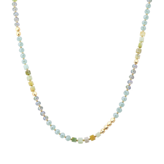Amazonite Natural Stone, Crystal and Gold Beaded 16"-18" Necklace