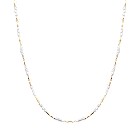 Gold Small Beaded and Triple Pearl 16"-18" Necklace