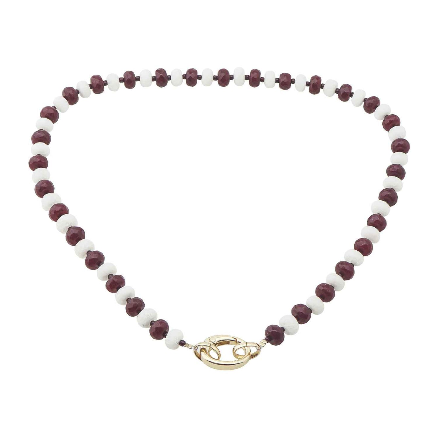 Maroon and White Crystal Beaded with 18" Gameday Necklace with Gold Clasp for adding Charms
