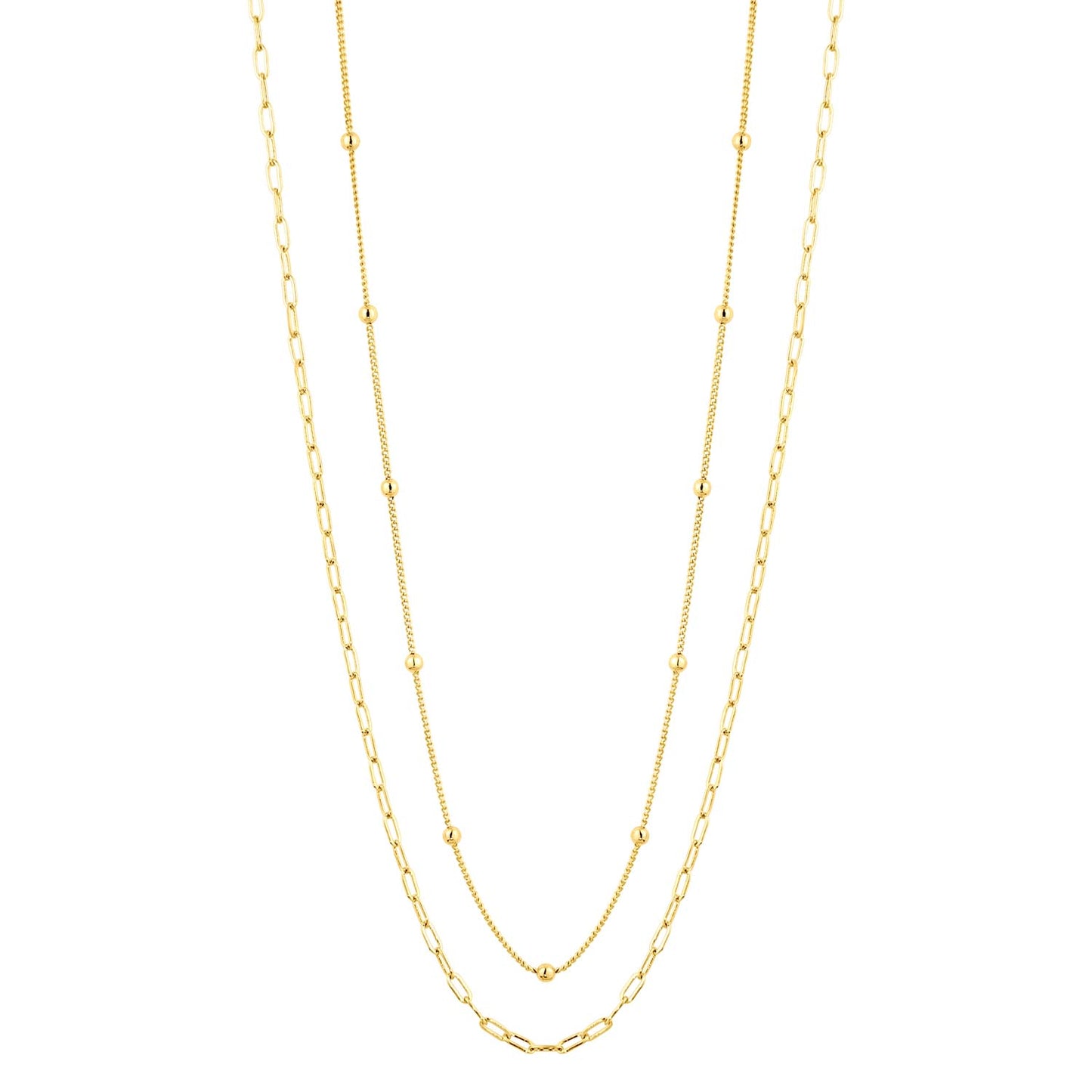 14K Gold Plated Simple Layered Chain 16"-18" Necklace