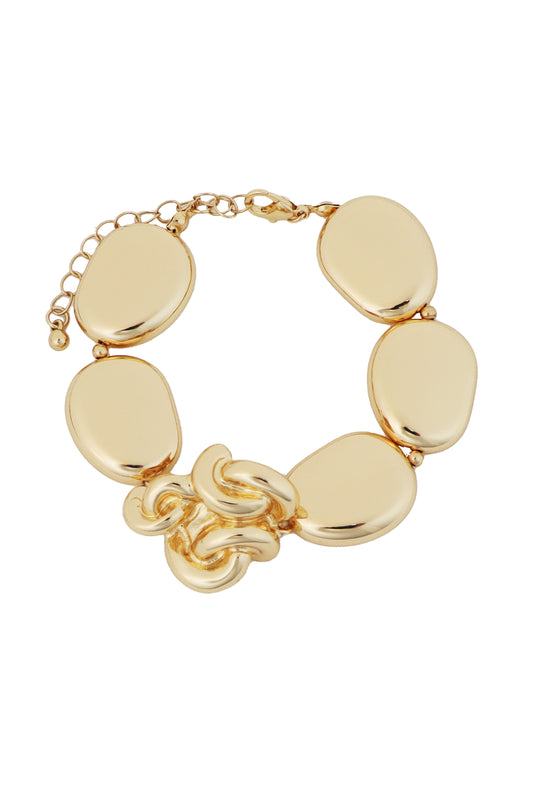 Gold Flat Beaded with Texured Bead 6-7." Bracelet