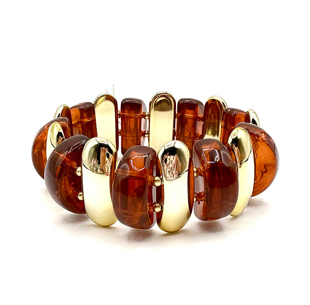 Brown Acrylic and Gold Stretch Bracelet