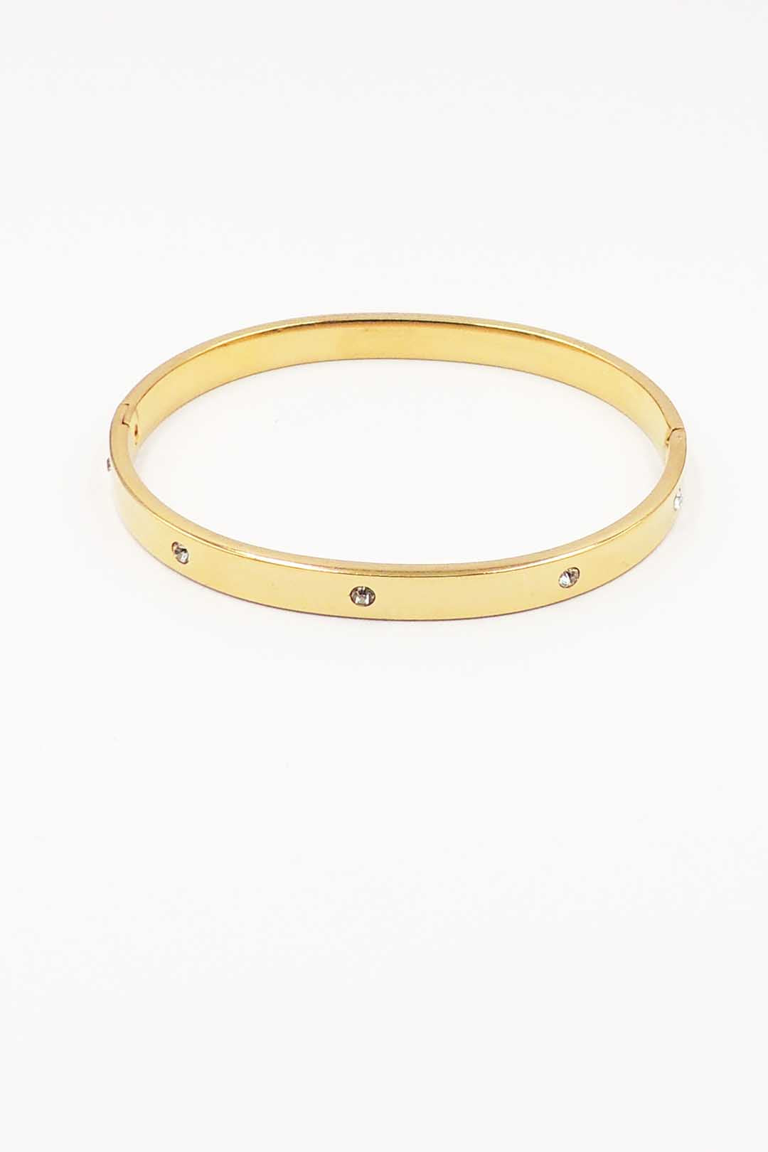 Stainless Steel Gold Cuff Bangle with Rhinestone Accents