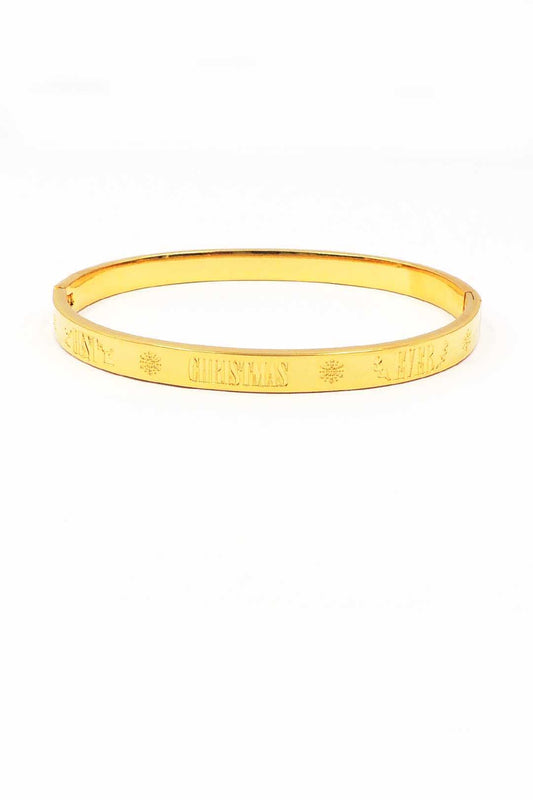 "Best Christmas Ever" Holidy Engraved Stainless Steel Hinged Bangle Bracelet