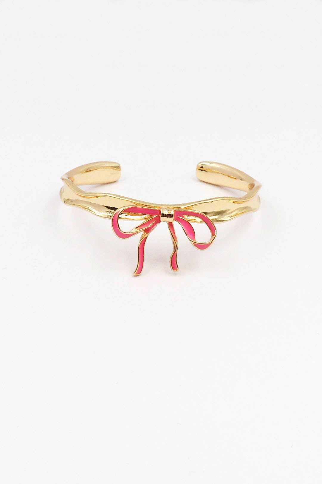 Gold Metal Hammered Cuff with Hot Pink Bow