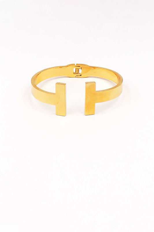 Stainless Steel Gold T Hinged Bangle Bracelet