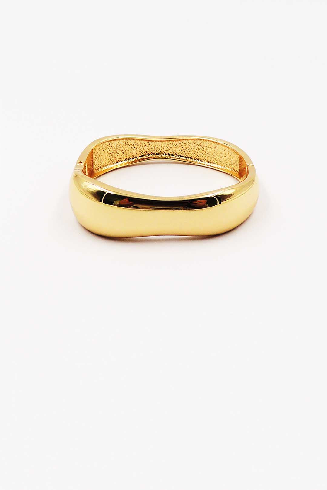 Gold Curved Textured Hinged Bangle Bracelet