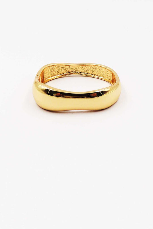 Gold Curved Textured Hinged Bangle Bracelet