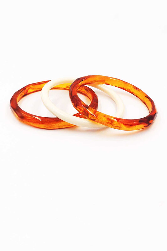 Set of Three Brown and White Acrylic Bangle Bracelets