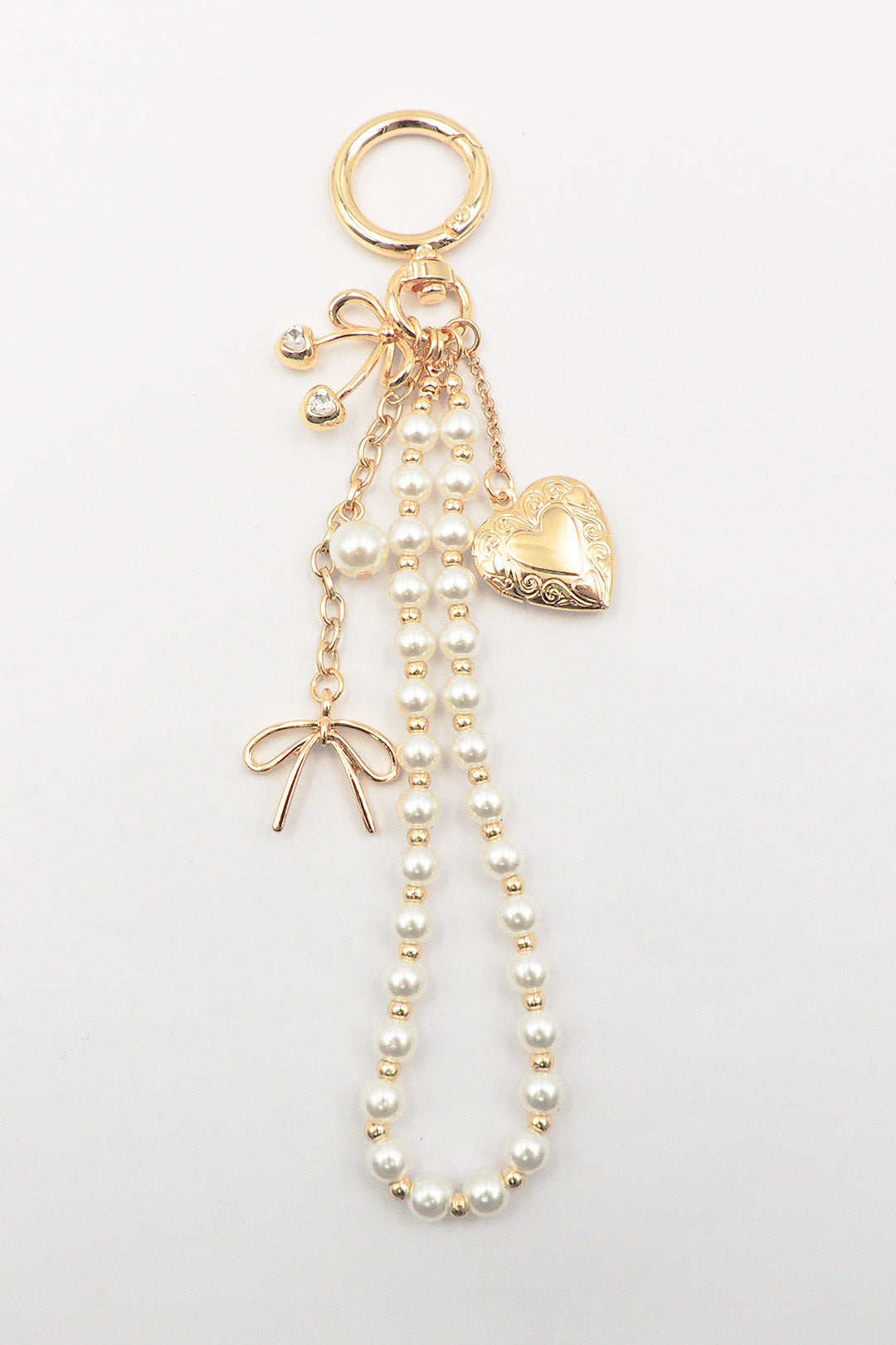 Purse Charm- Bow, Heart, Cherrys with Blue and Pearl Beaded Chain. Very Popular