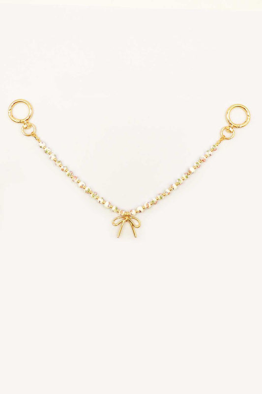 Gold Purse Chain with Pink and White Ceramic Beads and Gold Bow