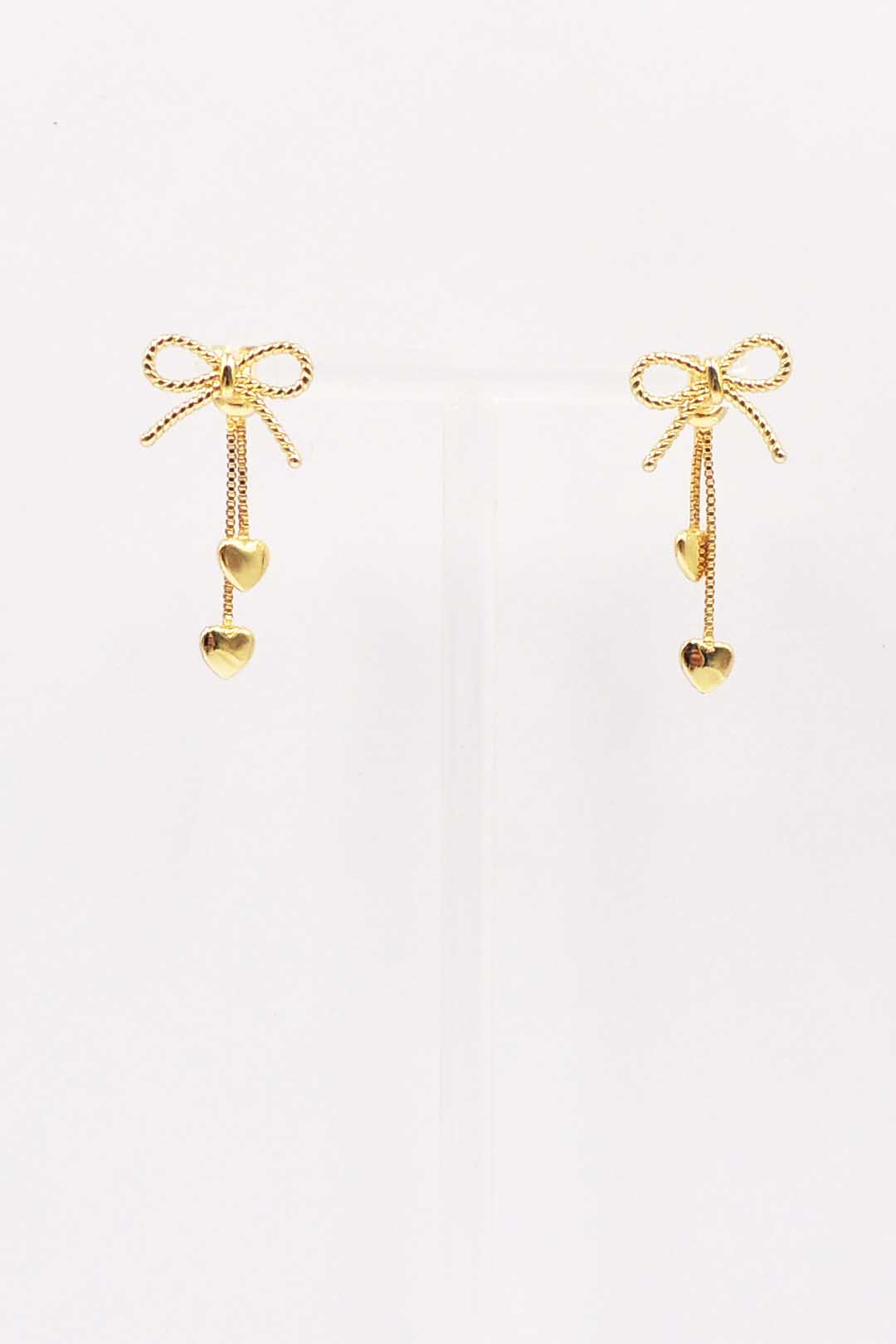 Gold Open Bow with Heart Drops 1.5" Earring