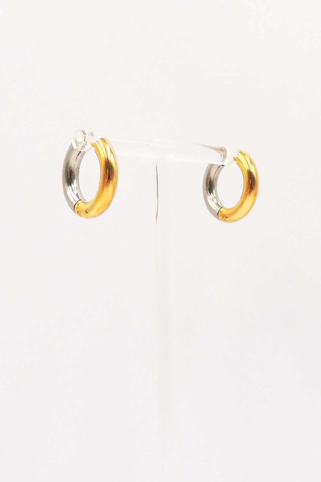 Stainless Steel Two Tone Silver and Gold Huggie Hoop Earrings