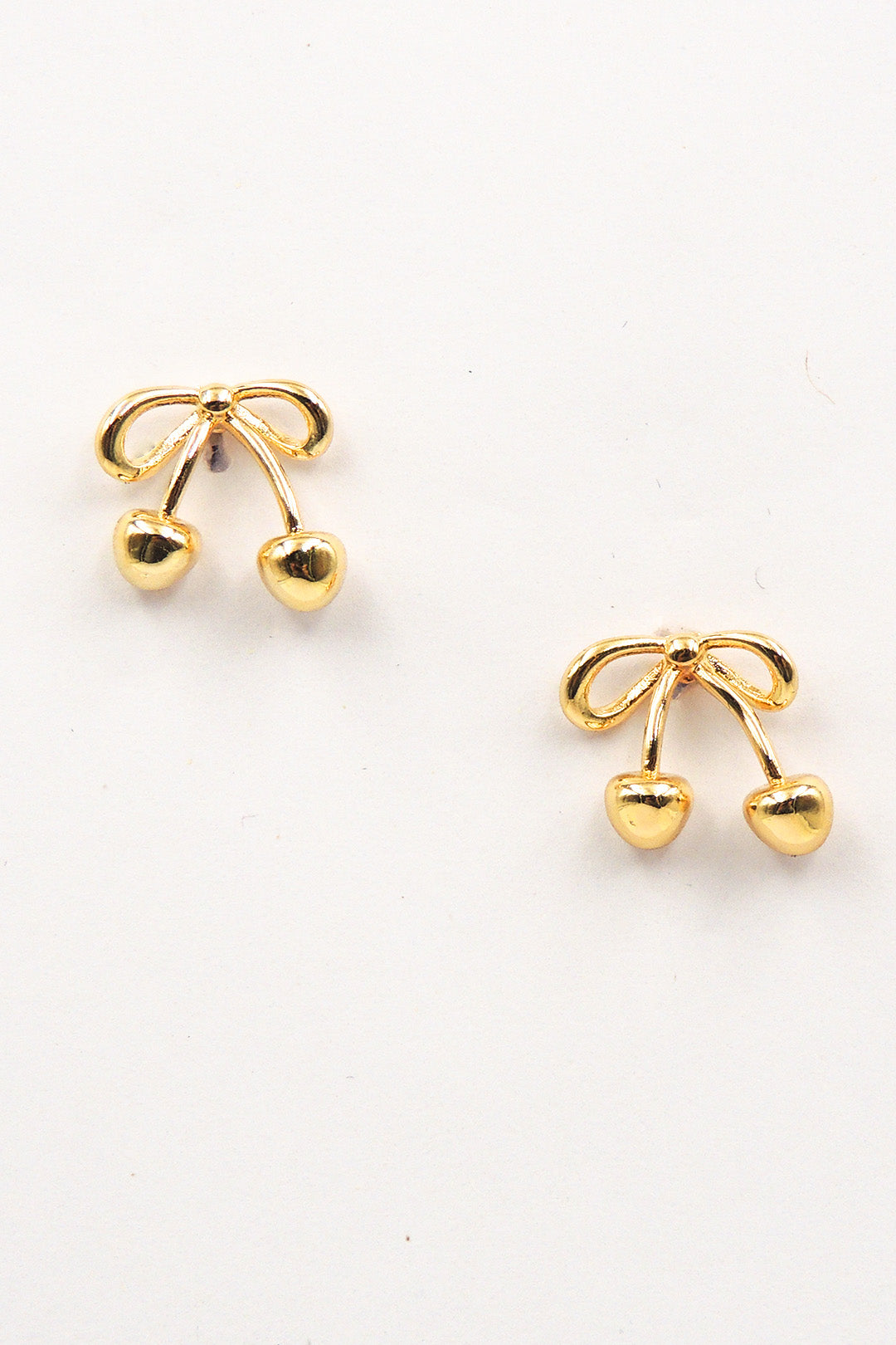 Gold Bow with Cherry Accents Small Stud Earring