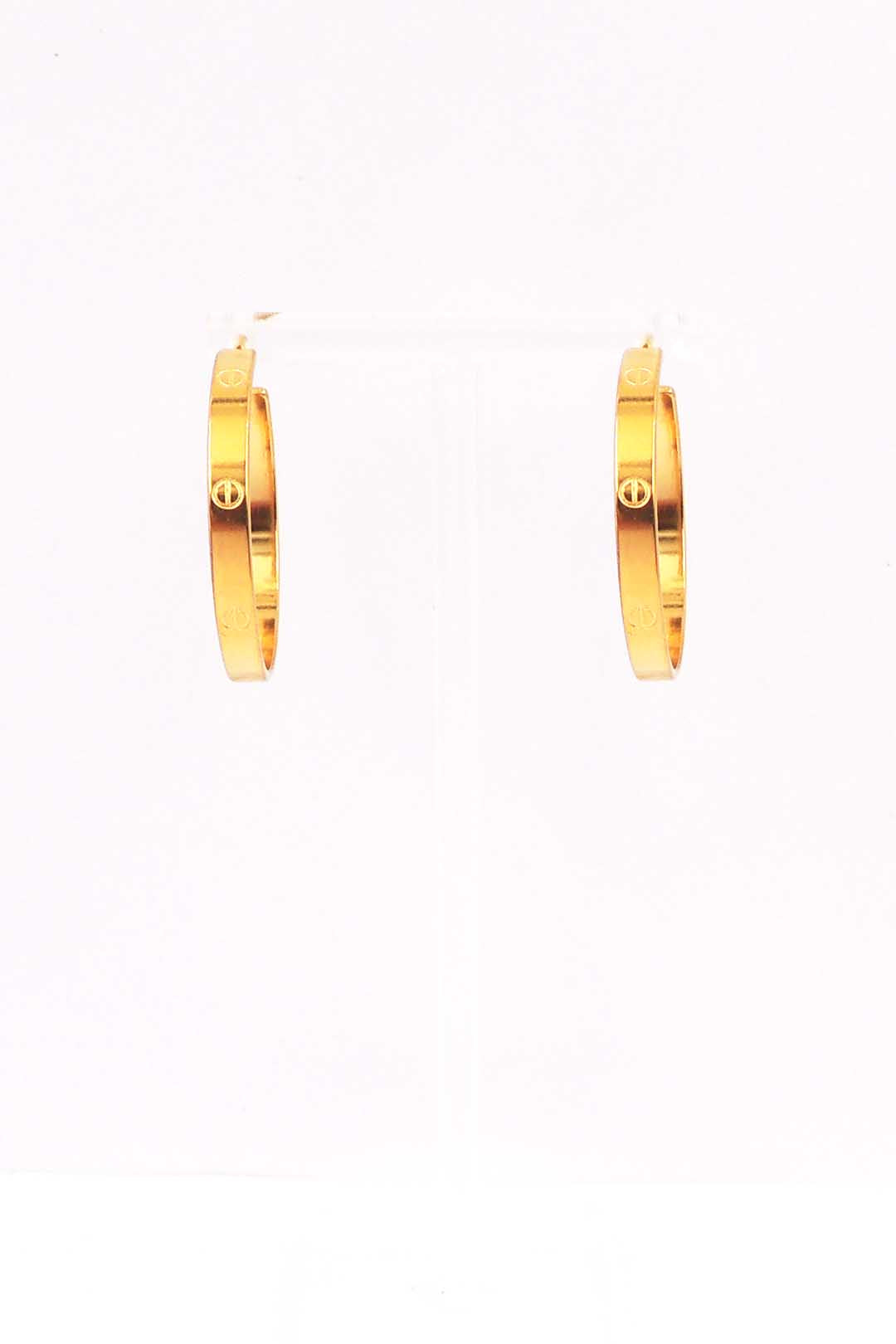 Stainless Steel Hoops with Engraved Circle Accents