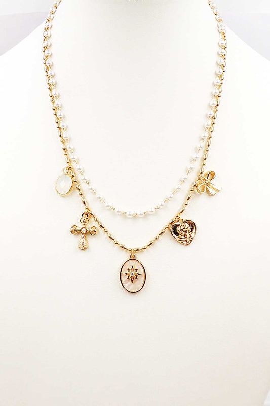 Gold and Pearl Charm 16"-18" Necklace