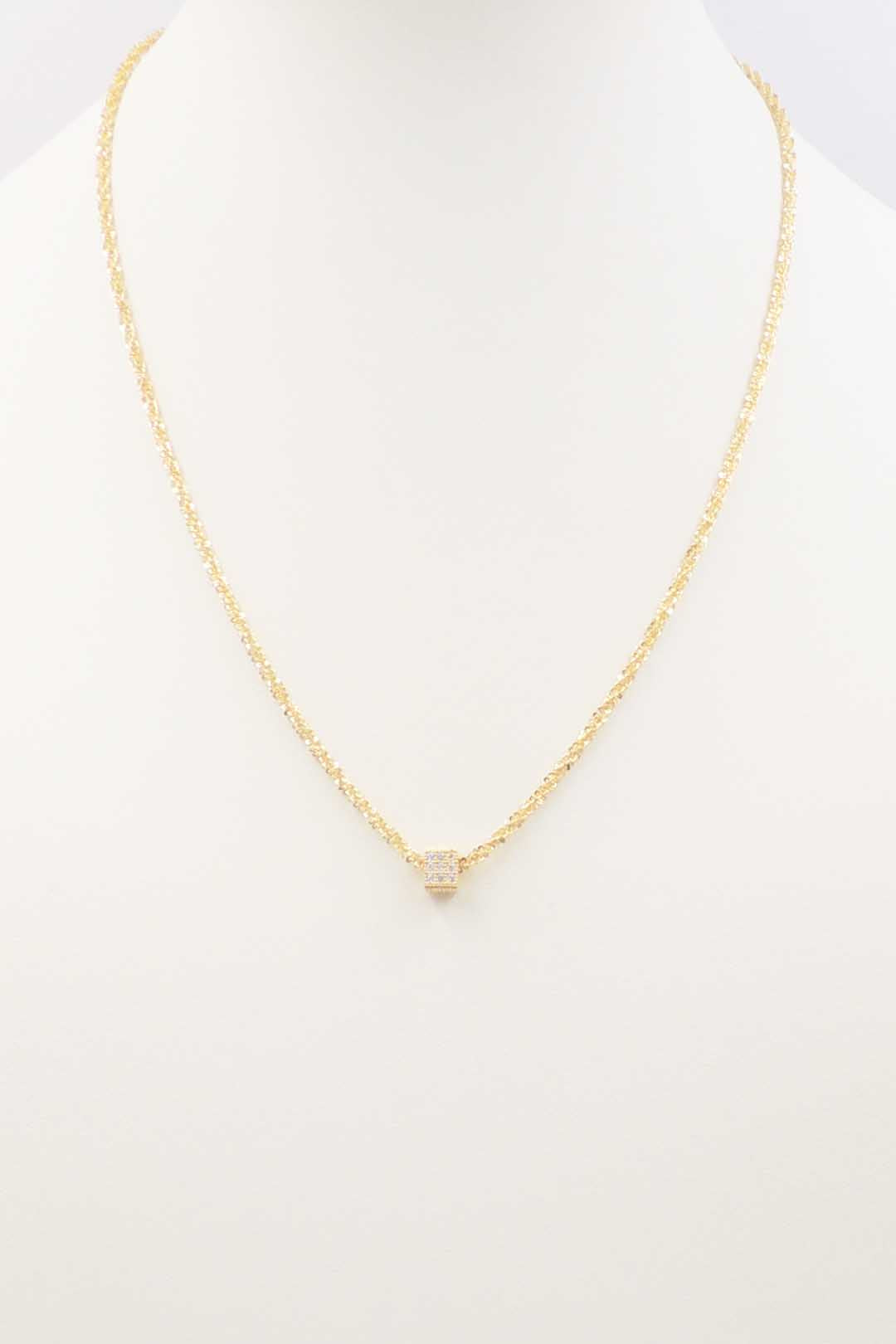 Gold Chain with CZ Pave Pendant 16"-18" Necklace