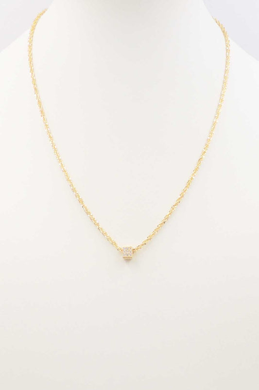 Gold Chain with CZ Pave Pendant 16"-18" Necklace