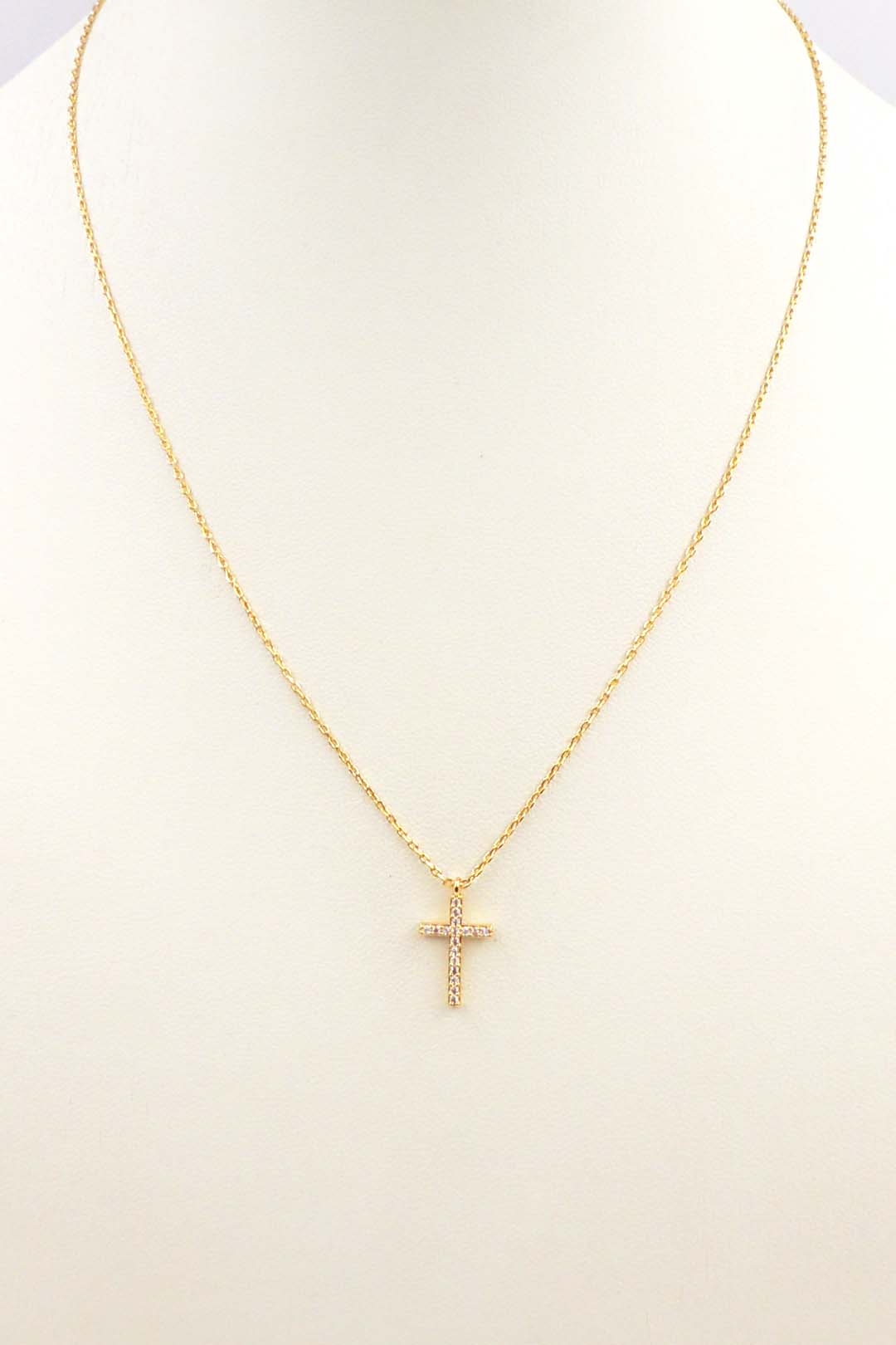 Rhinestone Gold Cross on Gold Chain 16"-18" Necklace