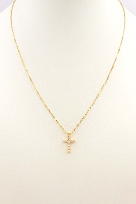 Rhinestone Gold Cross on Gold Chain 16"-18" Necklace