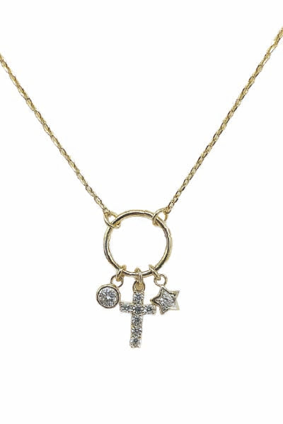 Open Circle with Star and Cross Charms 16"-18" Necklace