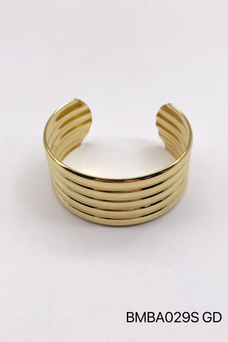 Gold Ribbed Metal Cuff Bracelet