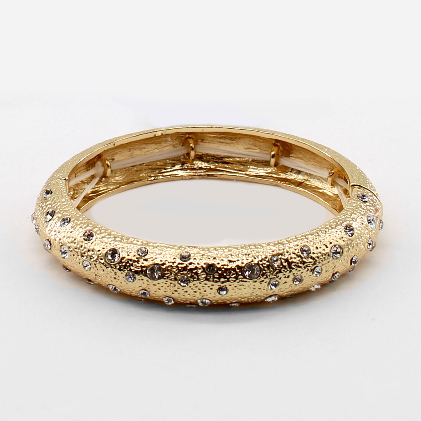 Textured Gold Stretch Bracelet with Small Rhinestone Accents