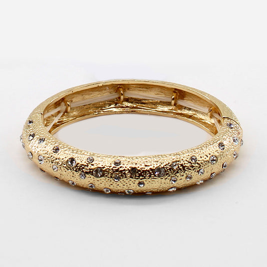 Textured Gold Stretch Bracelet with Small Rhinestone Accents