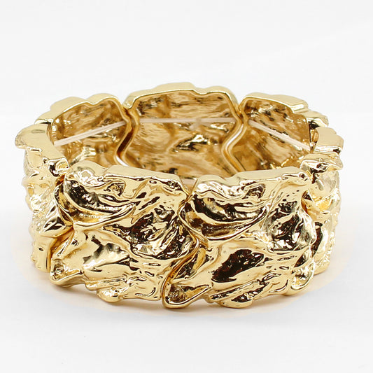 Gold Hammered Textured 1" Stretch Bracelet