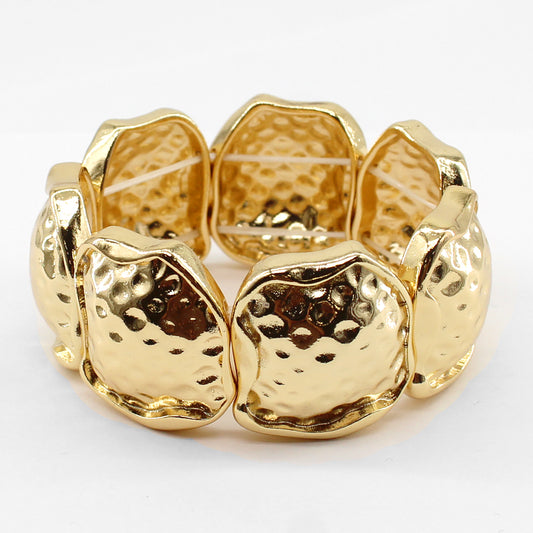 Gold Hammered Textured Circles 1" Stretch Bracelet