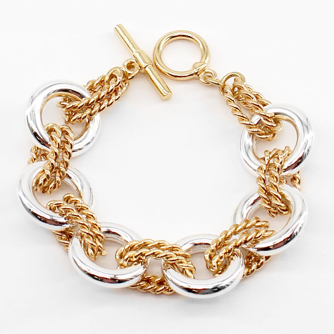 Gold and Silver Two Tone Textured Bracelet 7.5"