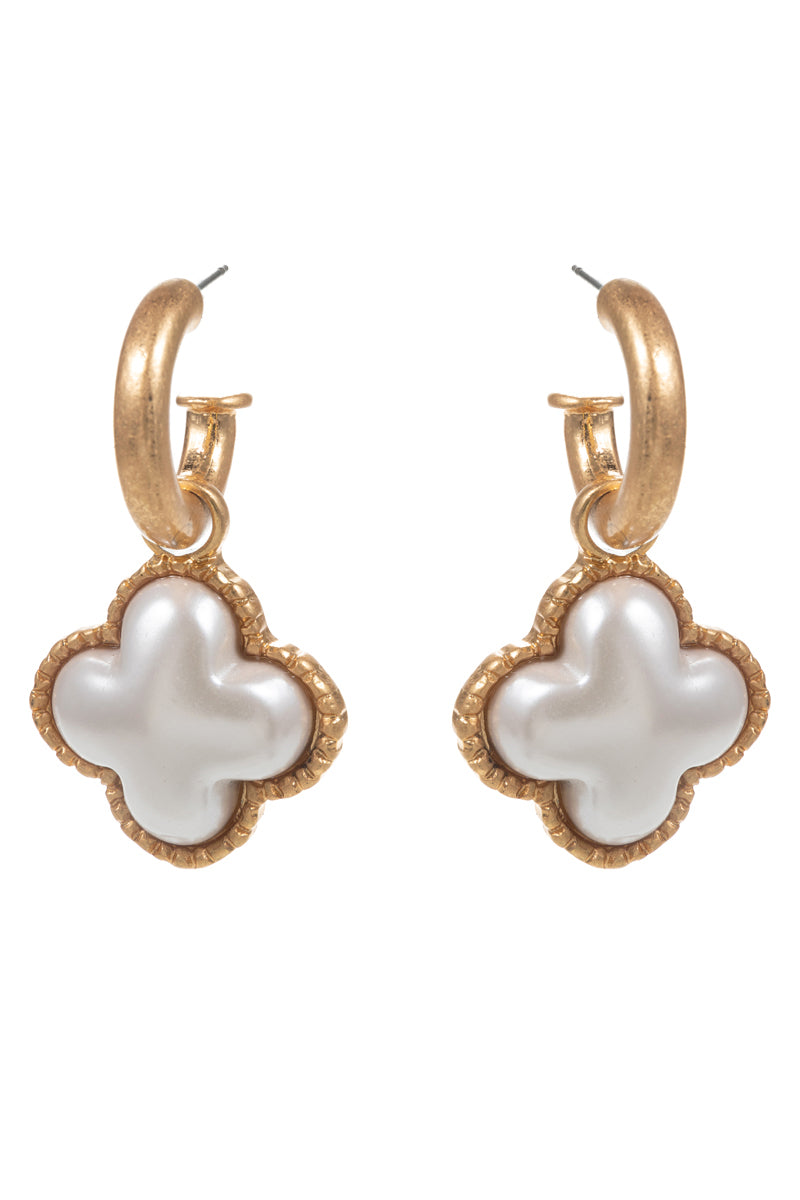 Gold Hoop with Pearl Clover 1" Drop