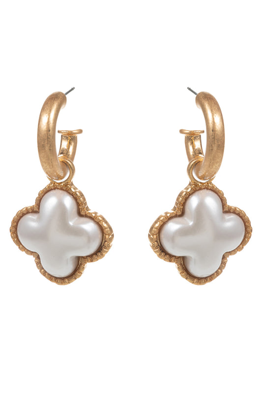 Gold Hoop with Pearl Clover 1" Drop