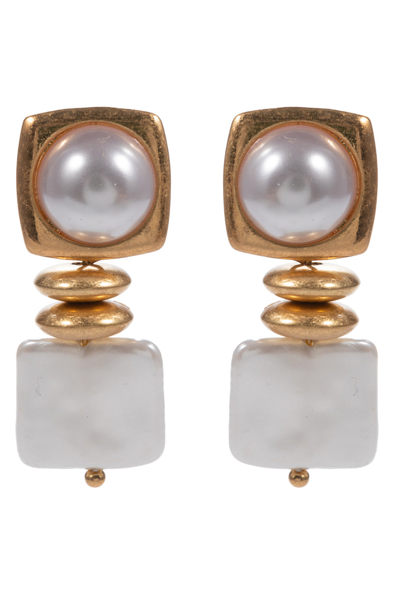 Gold Circle Hammered and Pearl 1.5" Earring