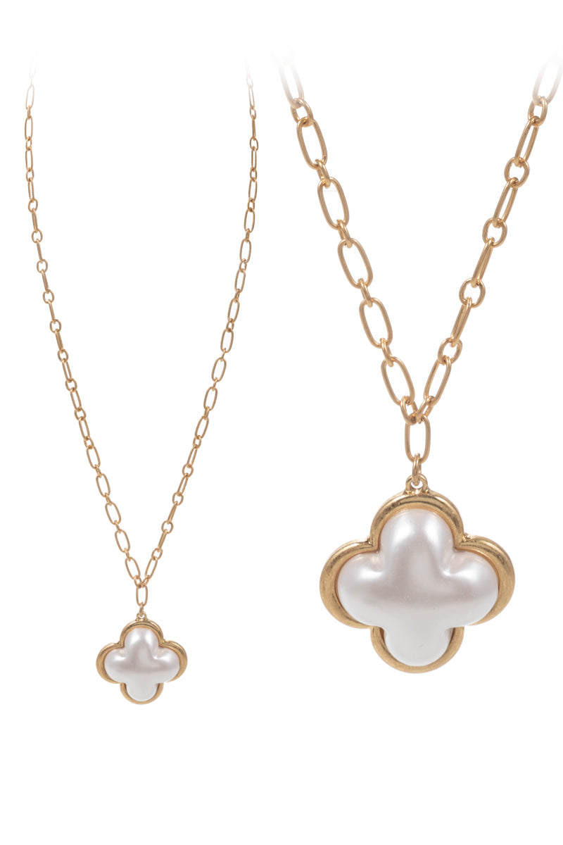 Gold Chain 32" Necklace with Pearl and Gold Clover
