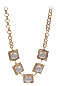 Gold Chain with Gold Squares and Pearl Accents 16"-18" Necklace