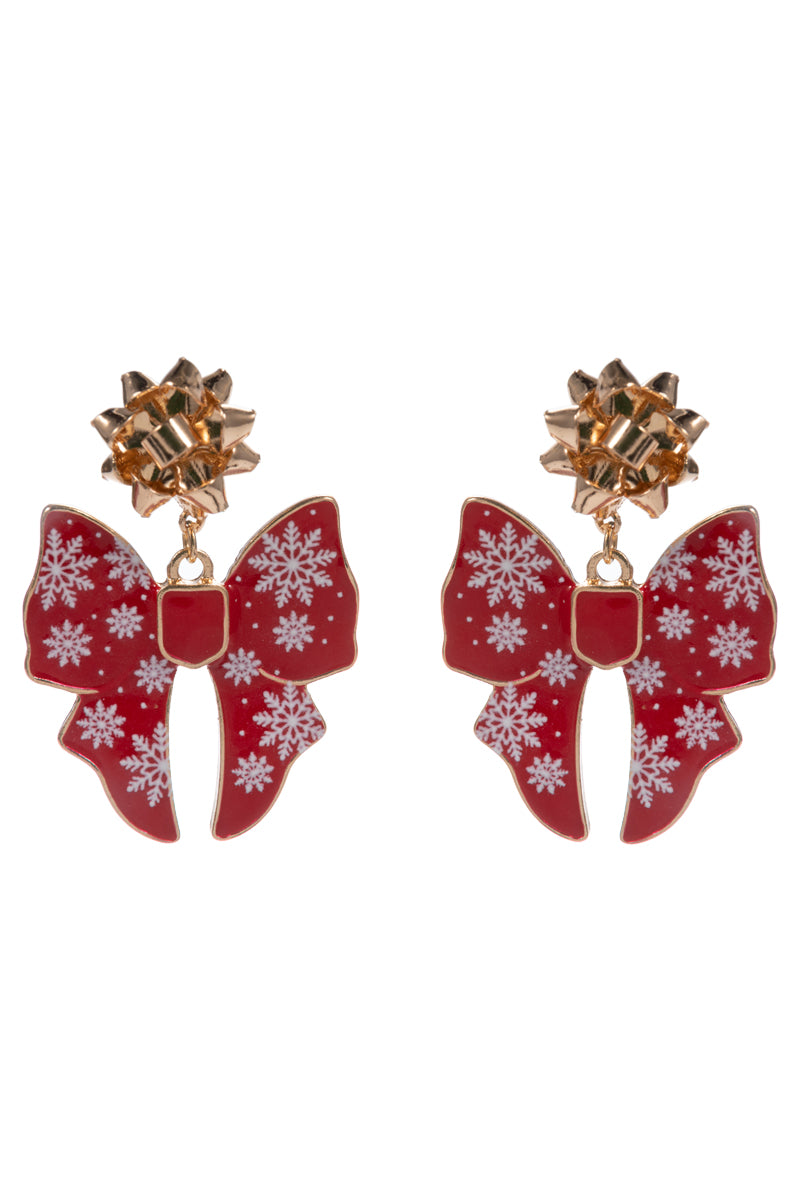 Gold Bow Stud with Red and White Bow 1.5" Earring