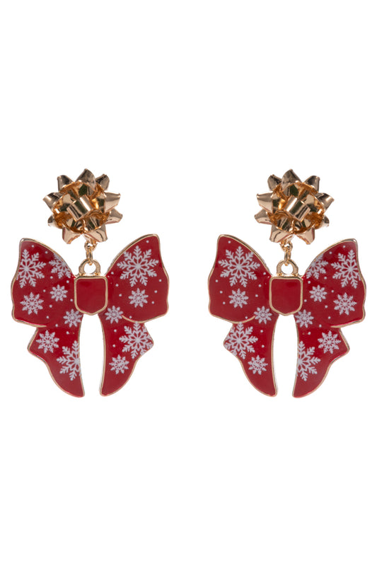 Gold Bow Stud with Red and White Bow 1.5" Earring